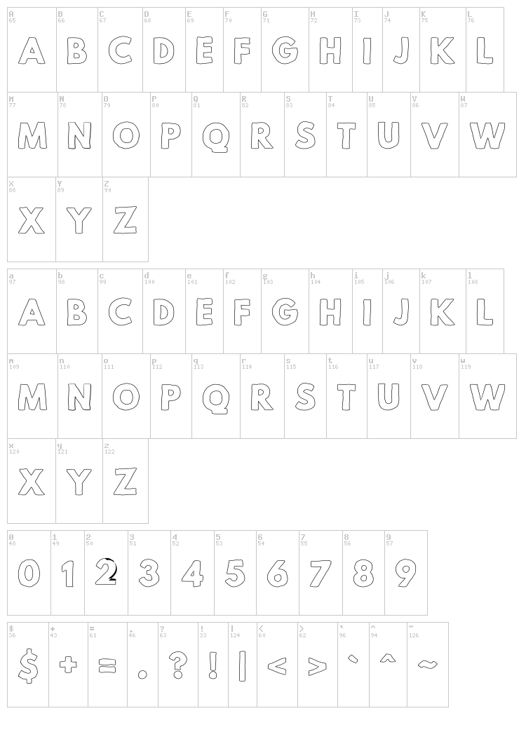 Mild Life font map